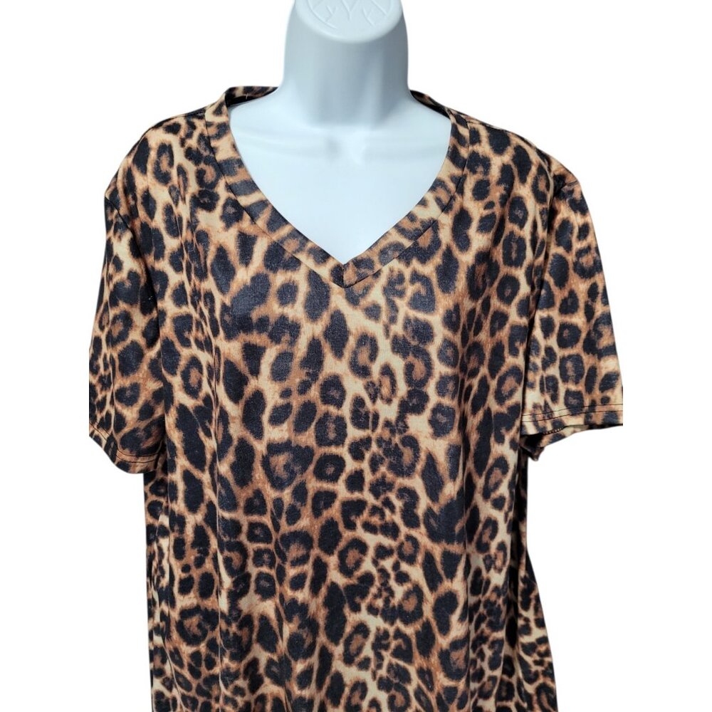 L&B Lucky and Blessed Women's Leopard Print Short Sleeve T-Shirt Dress Size 3X